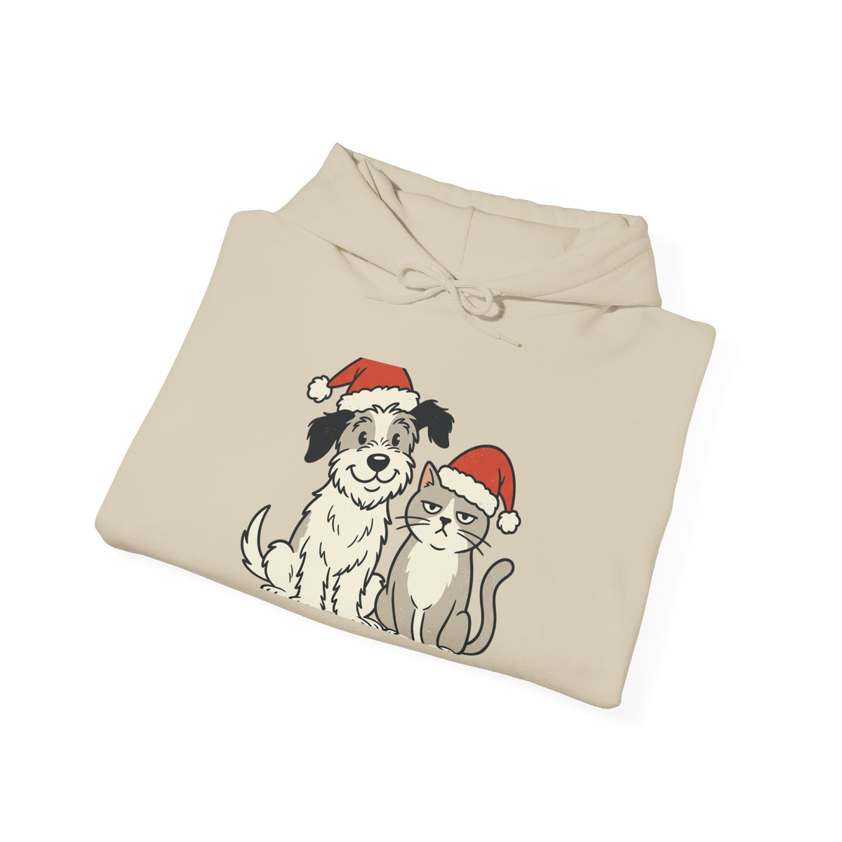 Holiday Pets Hoodie — Dog & Cat in Santa Hats Christmas Sweatshirt