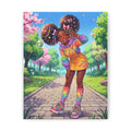 Heaven & Root Cute Black Girl Anime Wood Canvas Print - Vibrant Rainbow Afro Puff Wall Art for Kids Bedroom, Nursery & Playroom Decor