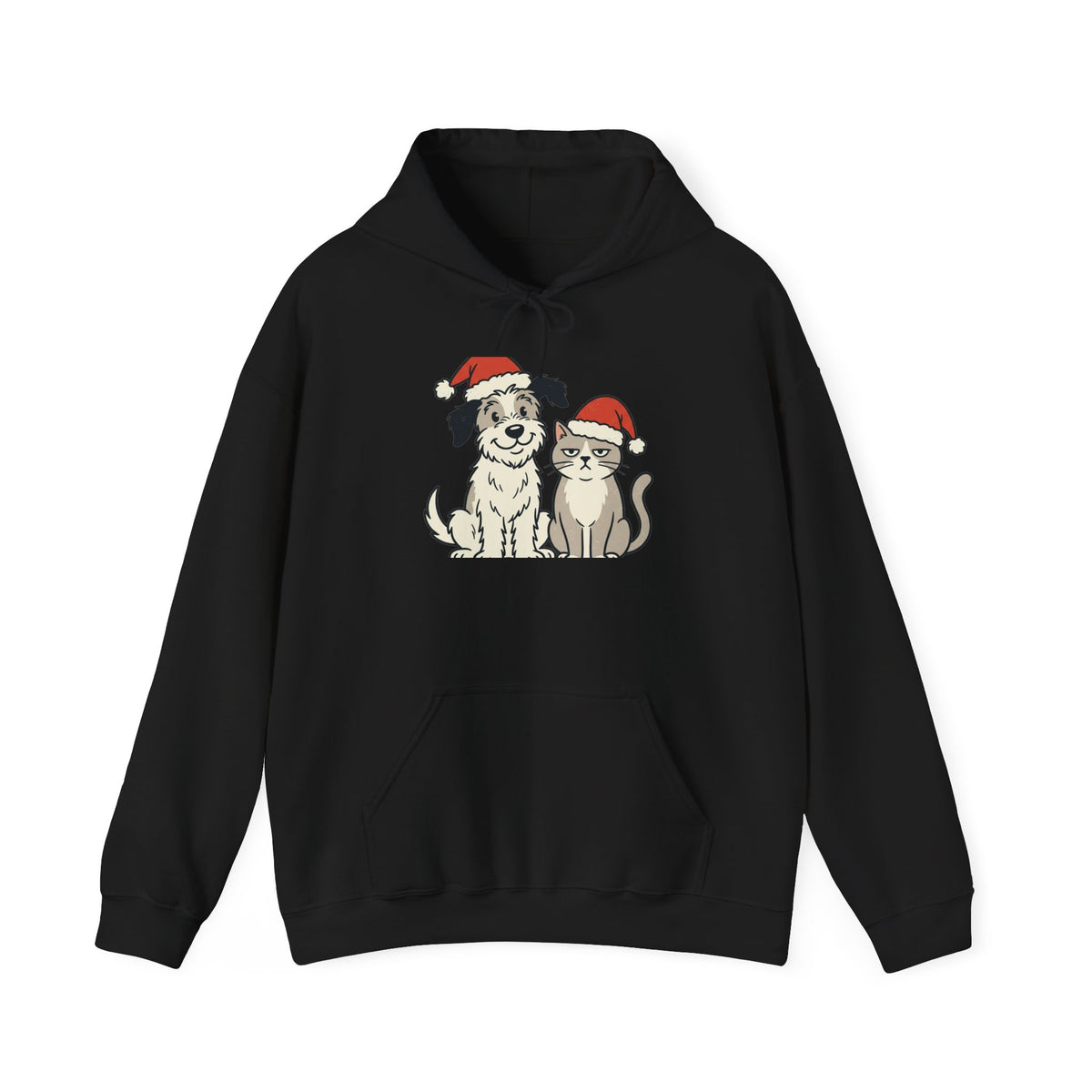 Holiday Pets Hoodie — Dog & Cat in Santa Hats Christmas Sweatshirt