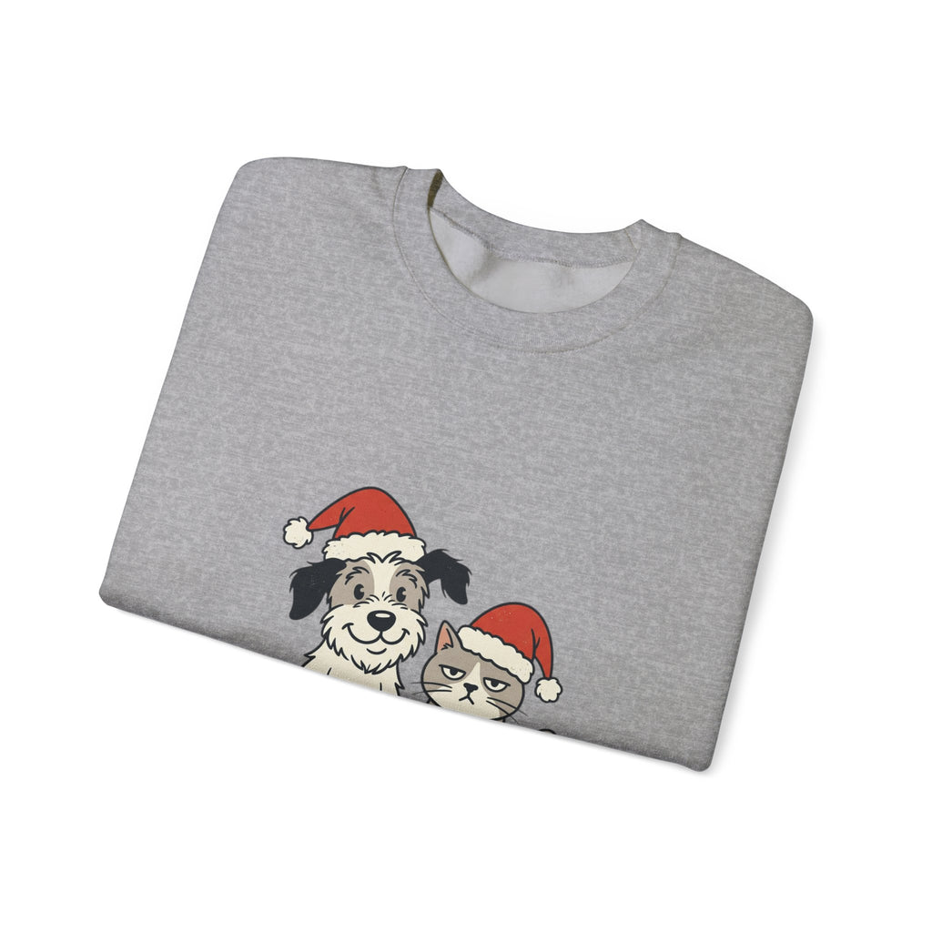 Holiday Pet Crewneck Sweatshirt — Dog & Cat in Santa Hats Christmas Sweater