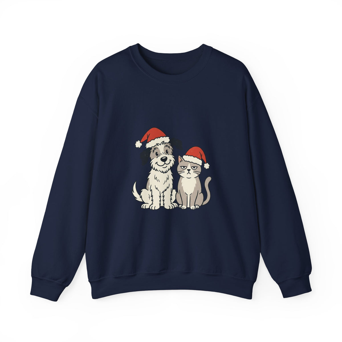Holiday Pet Crewneck Sweatshirt — Dog & Cat in Santa Hats Christmas Sweater
