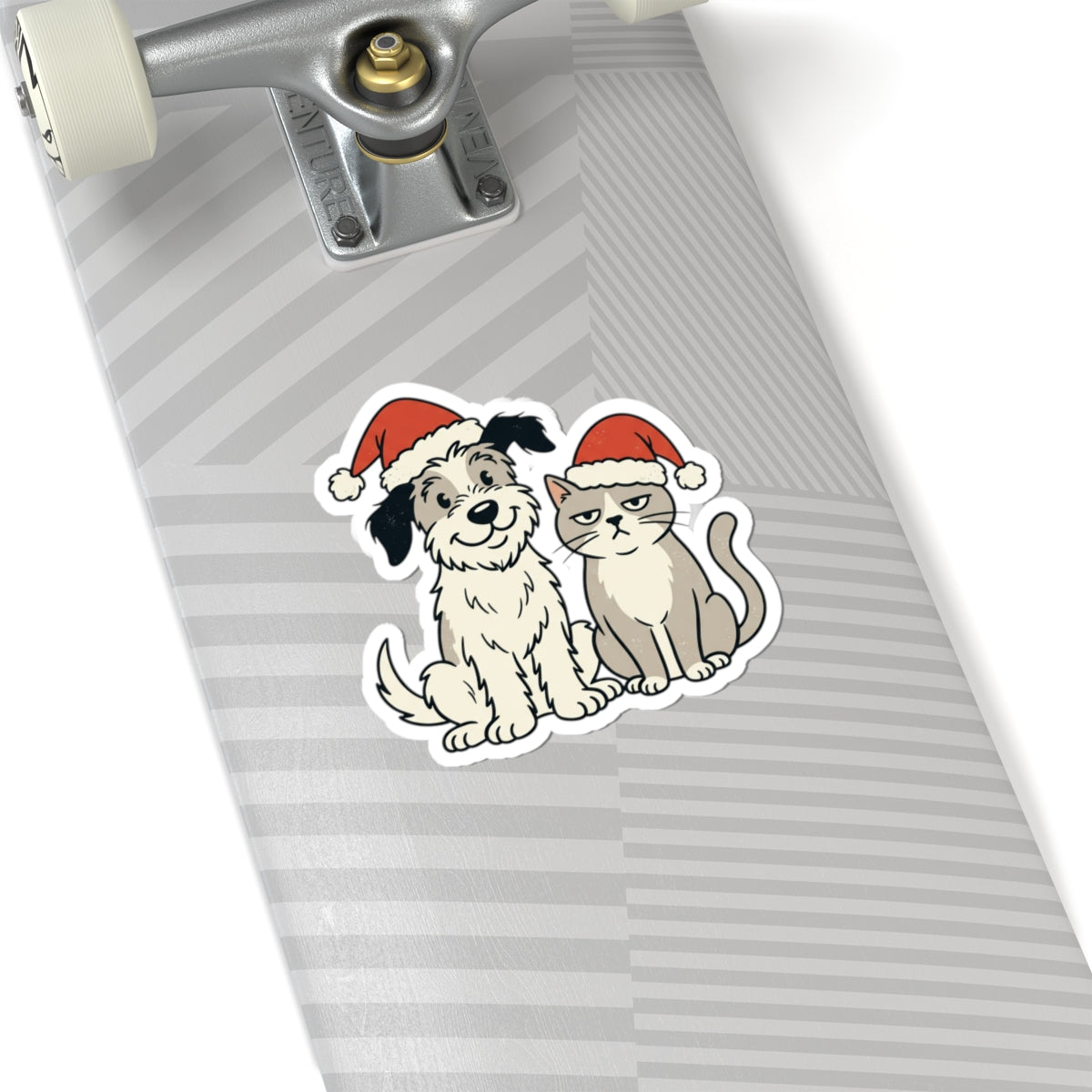 Holiday Dog and Cat Sticker — Cute Pets in Santa Hats Kiss-Cut Sticker