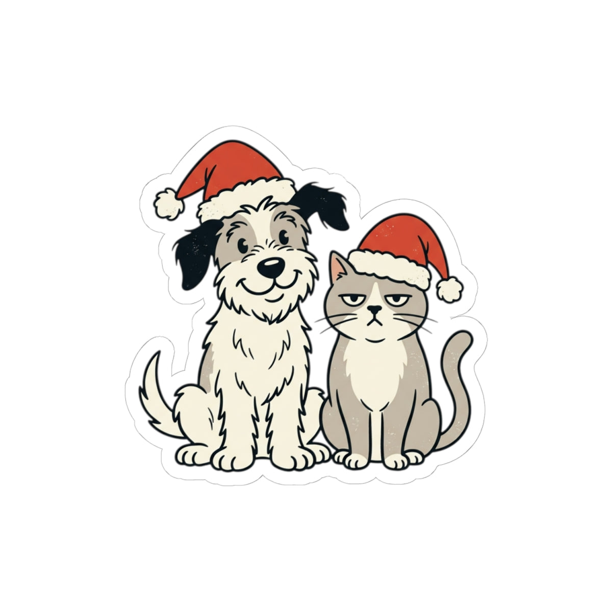 Holiday Dog and Cat Sticker — Cute Pets in Santa Hats Kiss-Cut Sticker