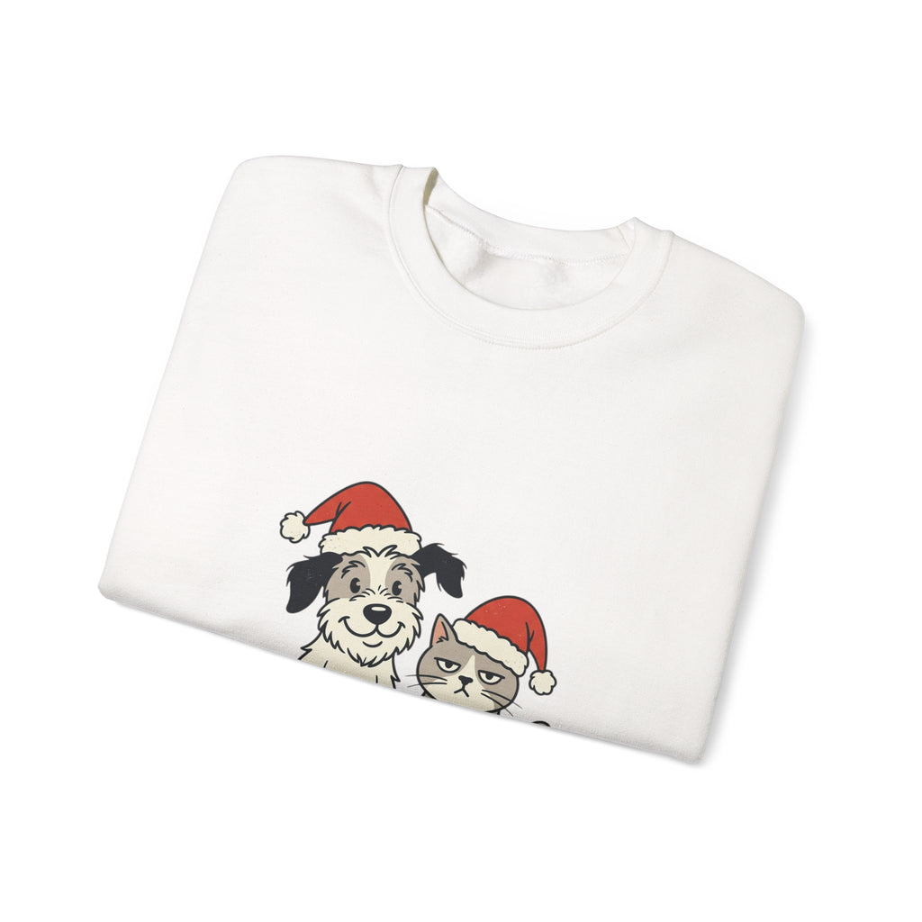 Holiday Pet Crewneck Sweatshirt — Dog & Cat in Santa Hats Christmas Sweater