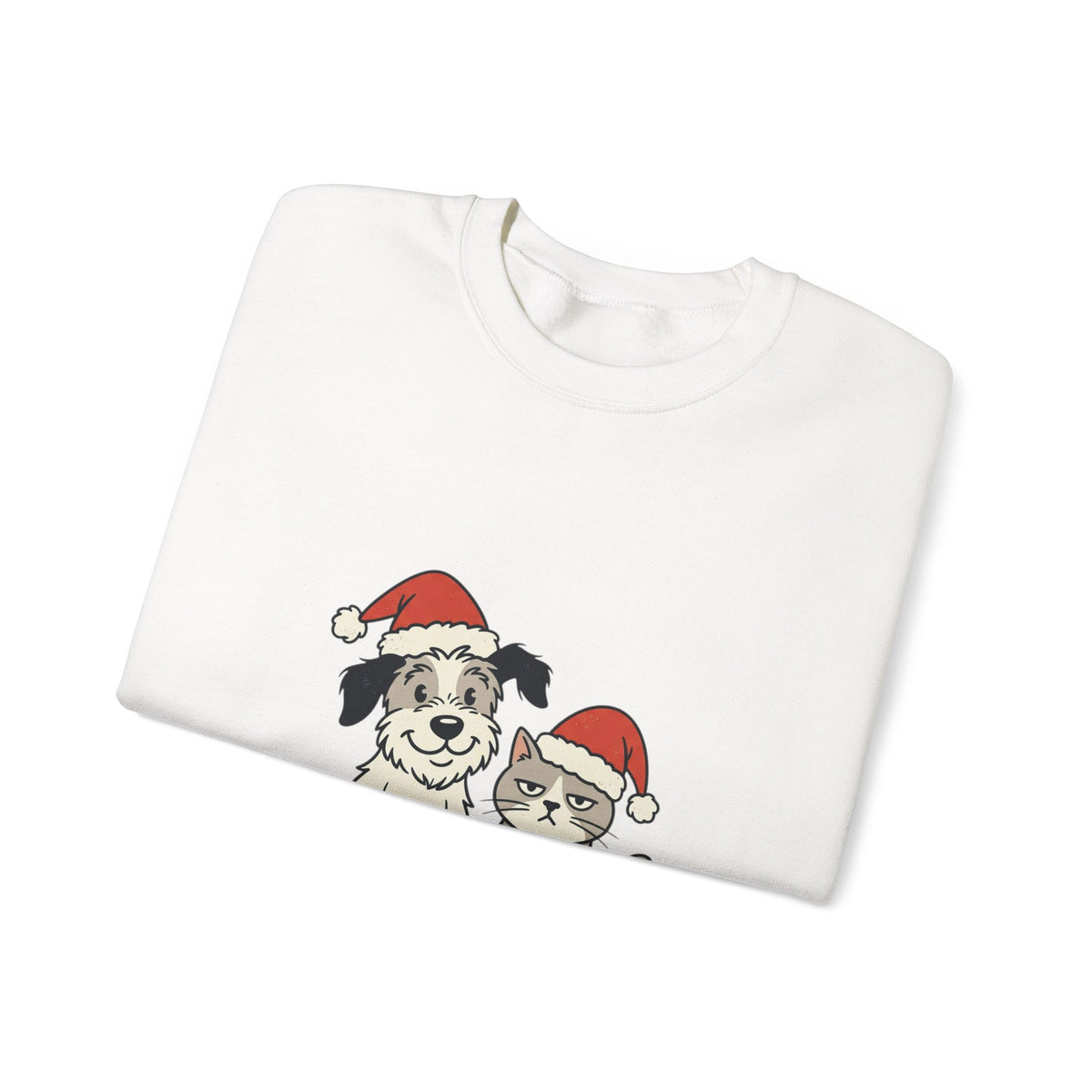 Holiday Pet Crewneck Sweatshirt — Dog & Cat in Santa Hats Christmas Sweater