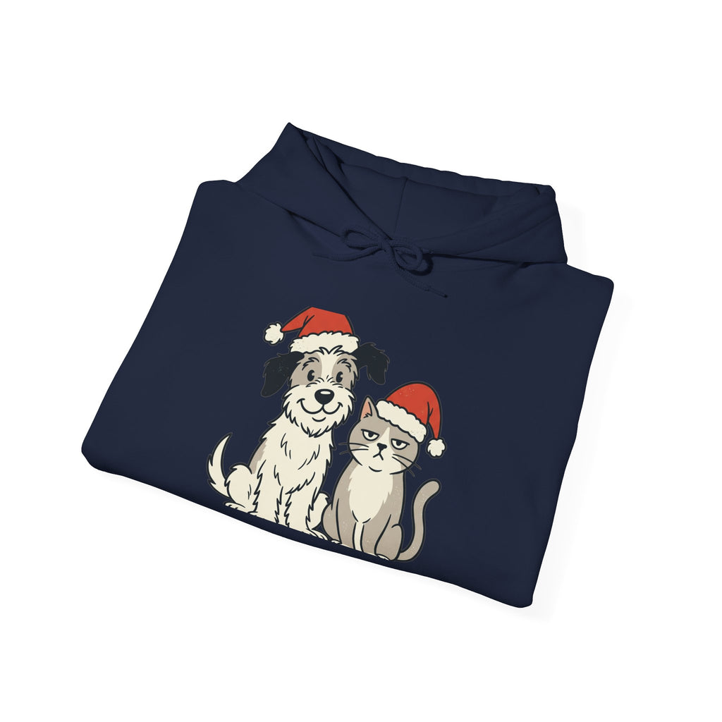 Holiday Pets Hoodie — Dog & Cat in Santa Hats Christmas Sweatshirt