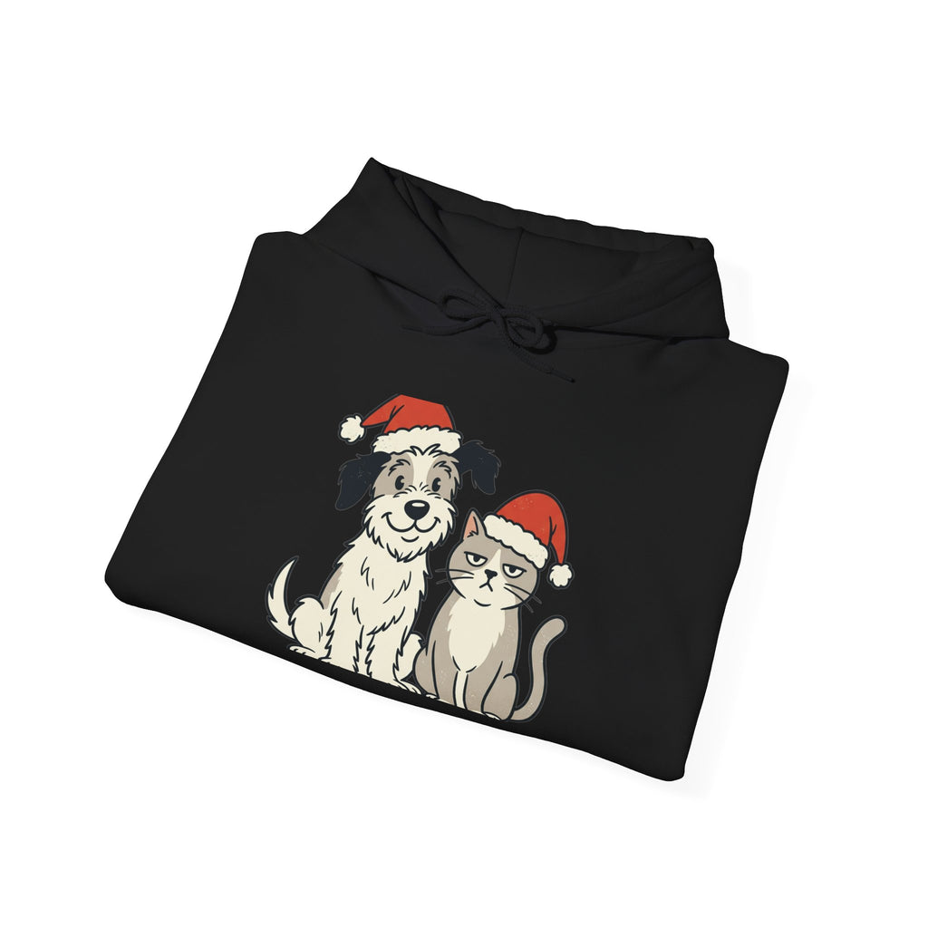 Holiday Pets Hoodie — Dog & Cat in Santa Hats Christmas Sweatshirt
