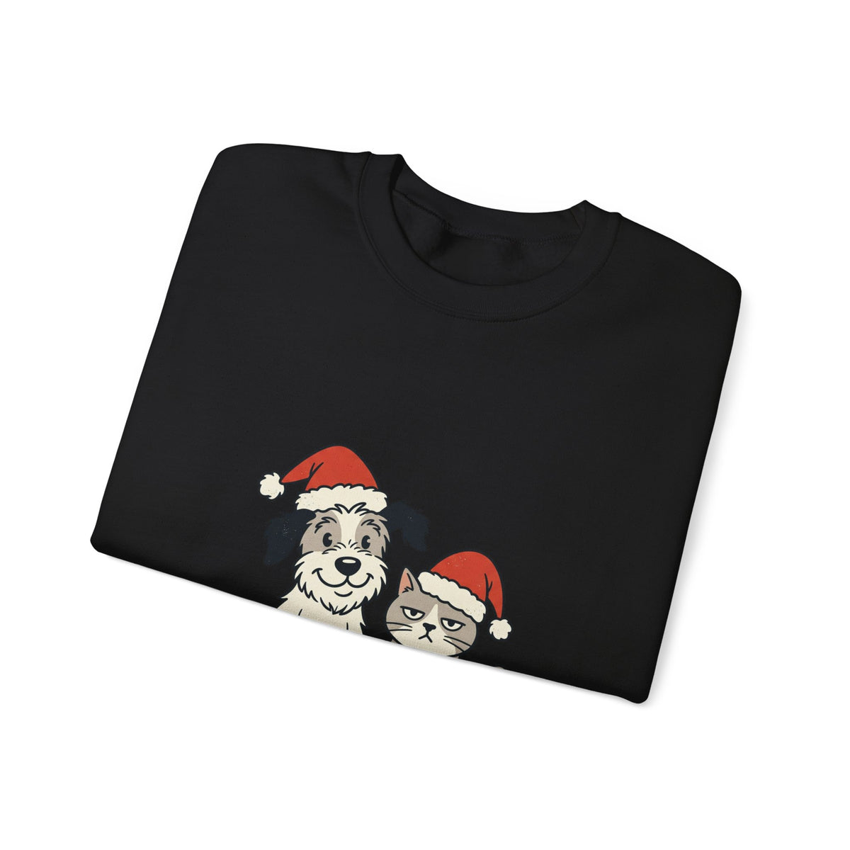 Holiday Pet Crewneck Sweatshirt — Dog & Cat in Santa Hats Christmas Sweater