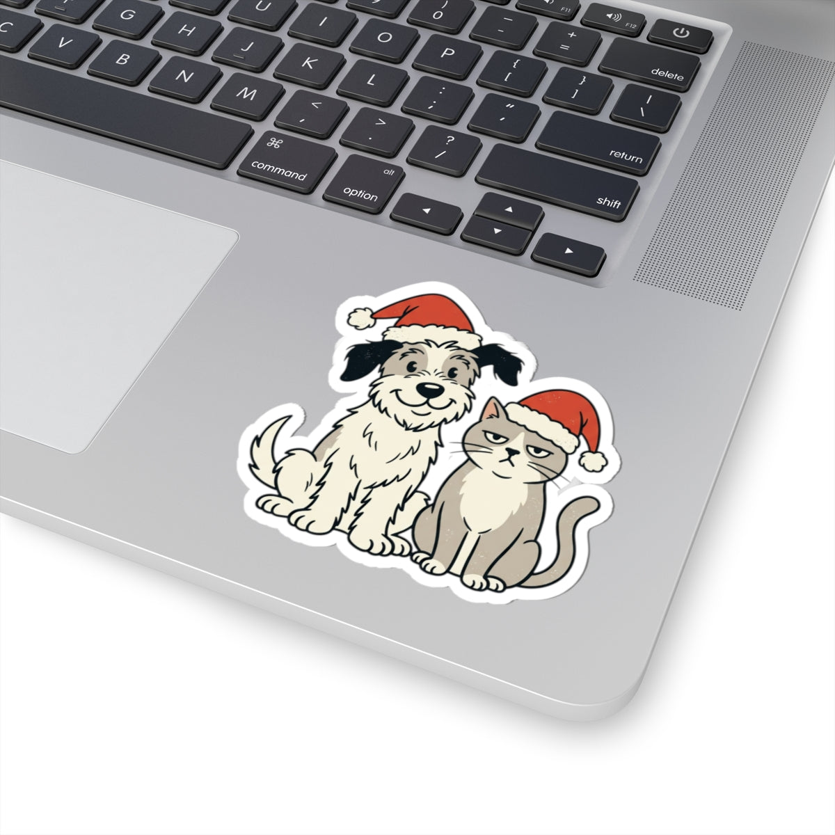 Holiday Dog and Cat Sticker — Cute Pets in Santa Hats Kiss-Cut Sticker