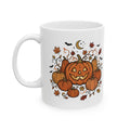 Halloween Pumpkin Jack-O'-Lantern Ceramic Mug – Autumn Leaves, Bats & Moon (11oz/15oz)