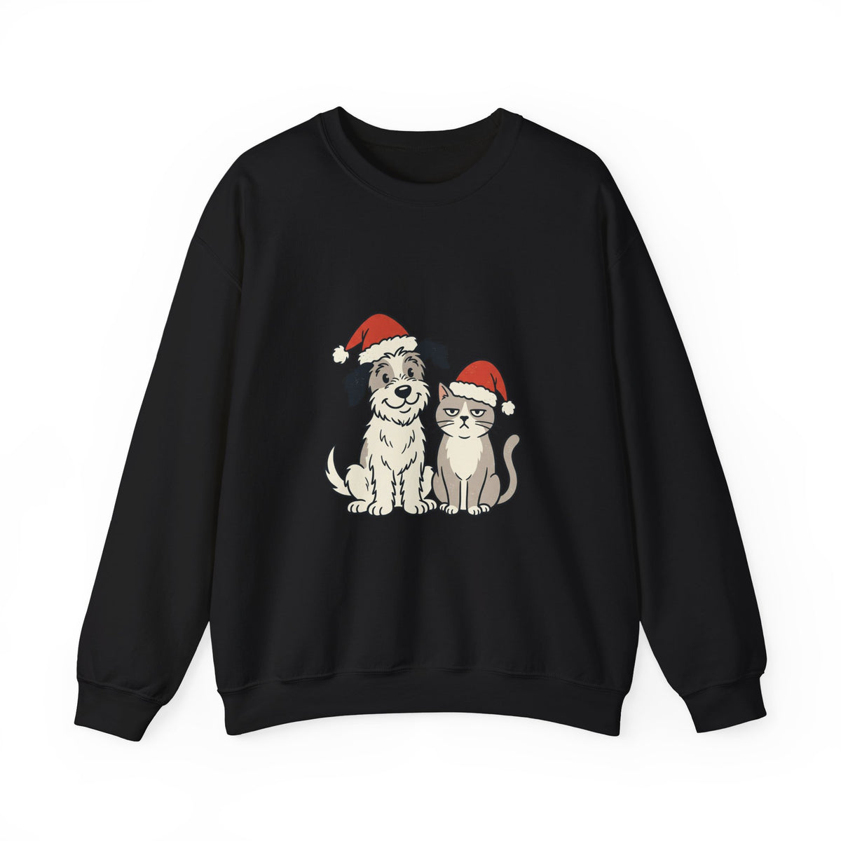 Holiday Pet Crewneck Sweatshirt — Dog & Cat in Santa Hats Christmas Sweater