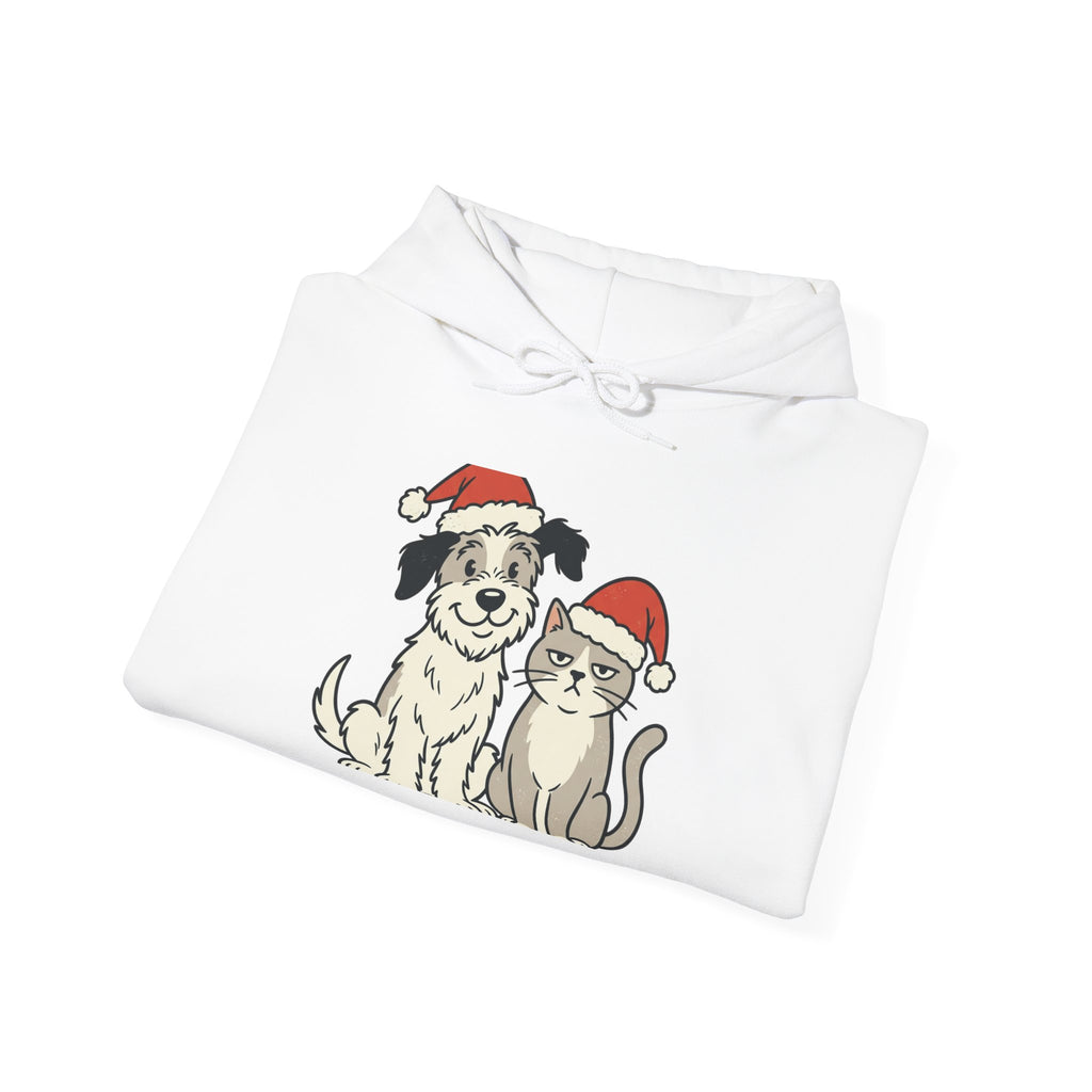 Holiday Pets Hoodie — Dog & Cat in Santa Hats Christmas Sweatshirt
