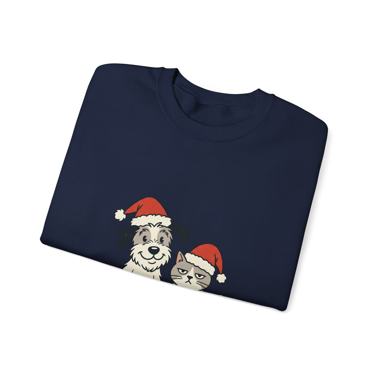 Holiday Pet Crewneck Sweatshirt — Dog & Cat in Santa Hats Christmas Sweater