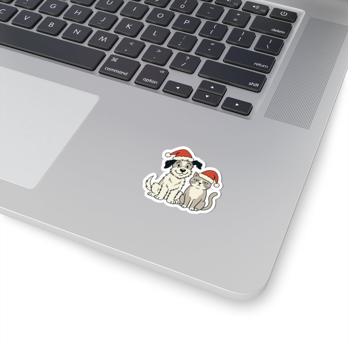 Holiday Dog and Cat Sticker — Cute Pets in Santa Hats Kiss-Cut Sticker
