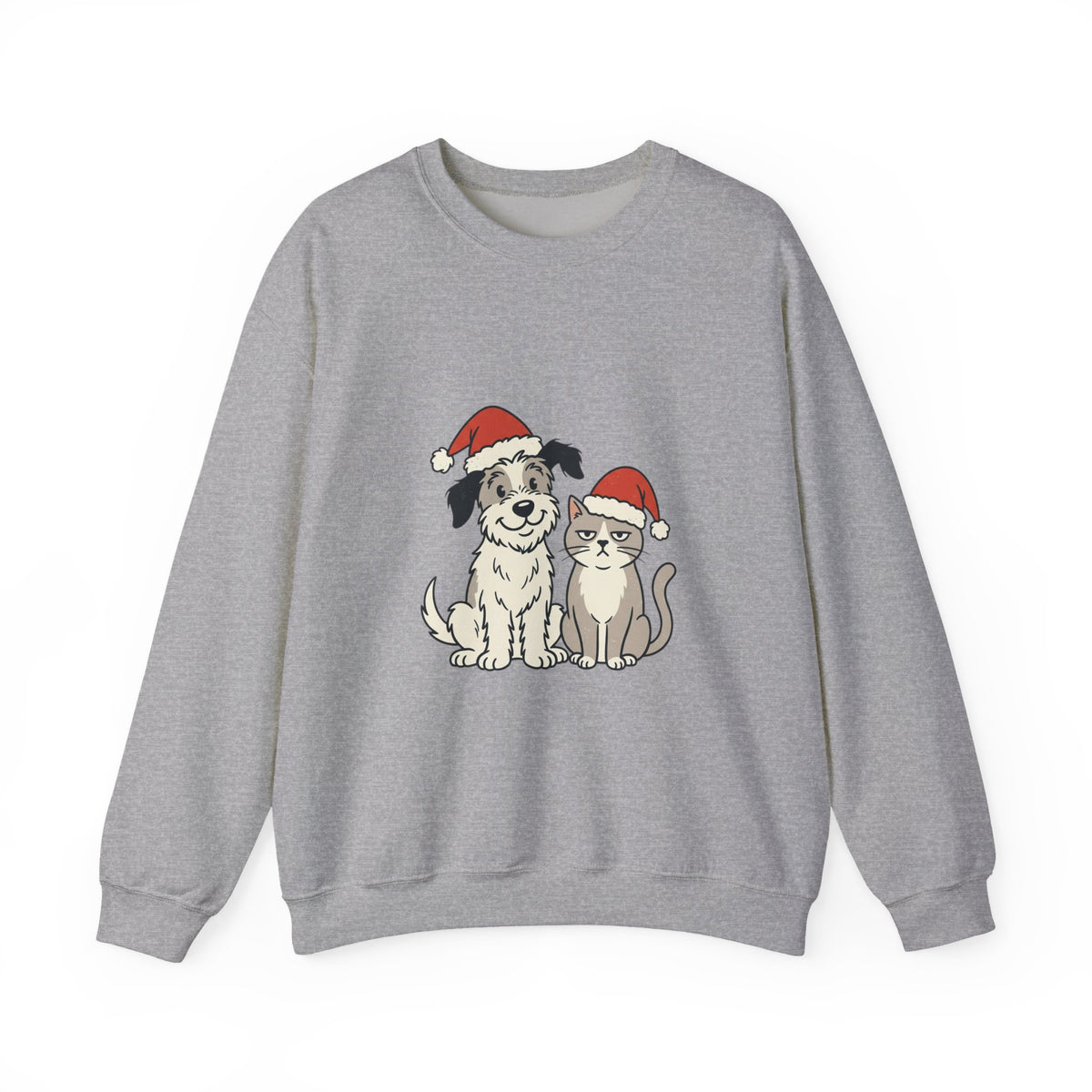 Holiday Pet Crewneck Sweatshirt — Dog & Cat in Santa Hats Christmas Sweater