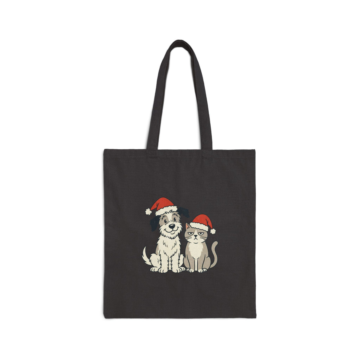 Canvas Tote Bag — Cute Dog & Cat in Santa Hats Holiday Tote