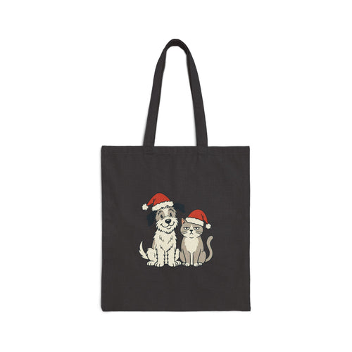 Canvas Tote Bag — Cute Dog & Cat in Santa Hats Holiday Tote
