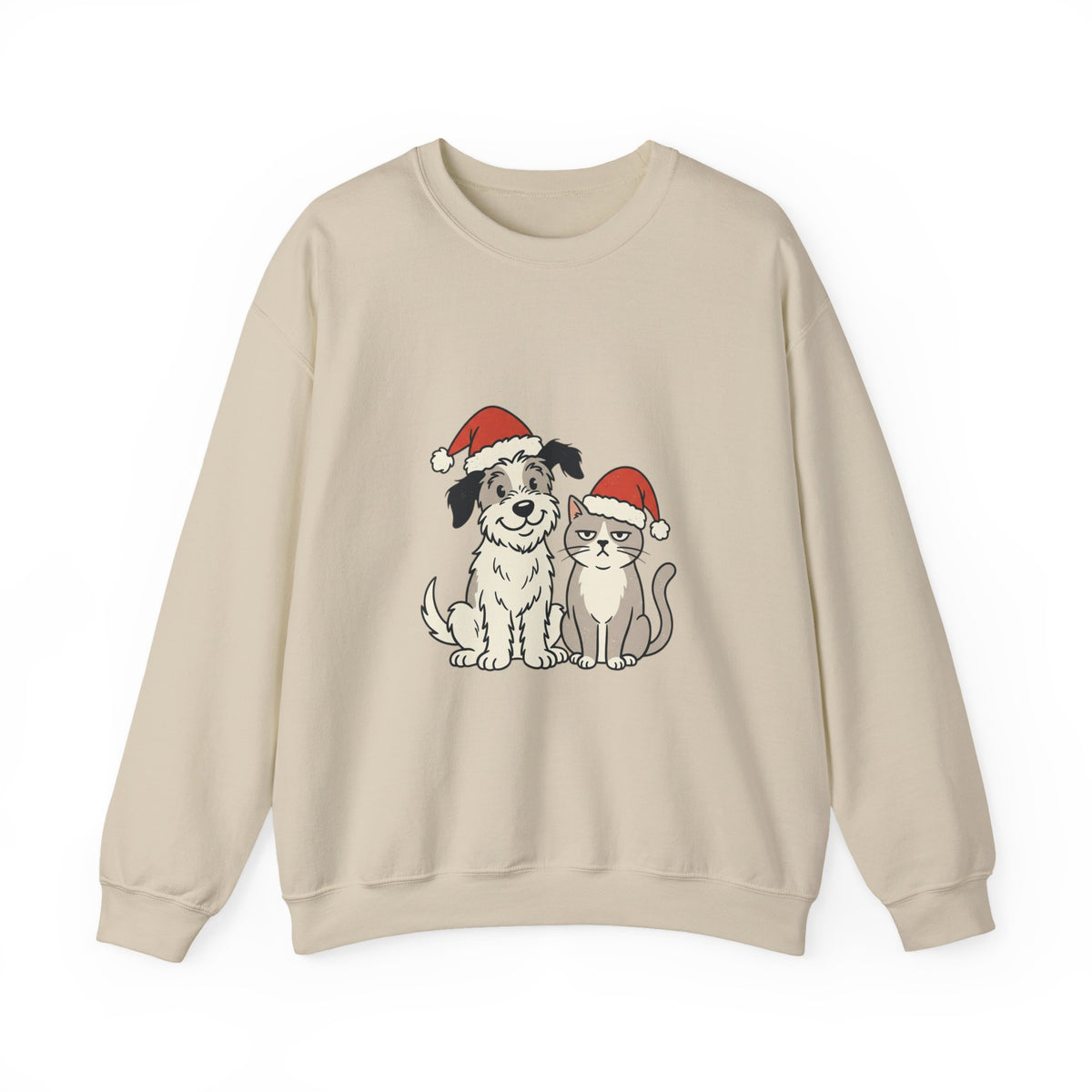 Holiday Pet Crewneck Sweatshirt — Dog & Cat in Santa Hats Christmas Sweater