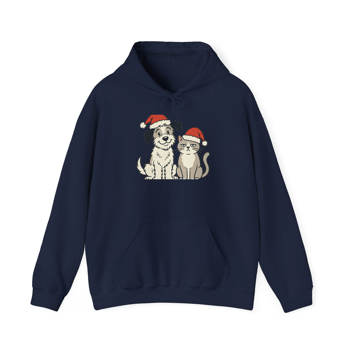 Holiday Pets Hoodie — Dog & Cat in Santa Hats Christmas Sweatshirt
