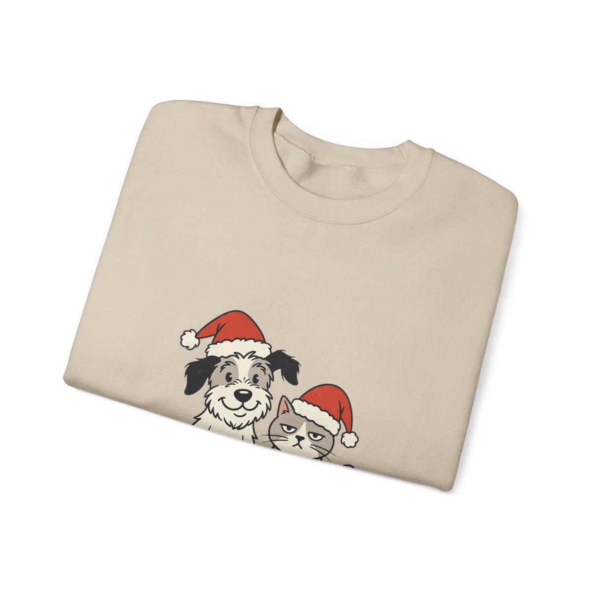 Holiday Pet Crewneck Sweatshirt — Dog & Cat in Santa Hats Christmas Sweater