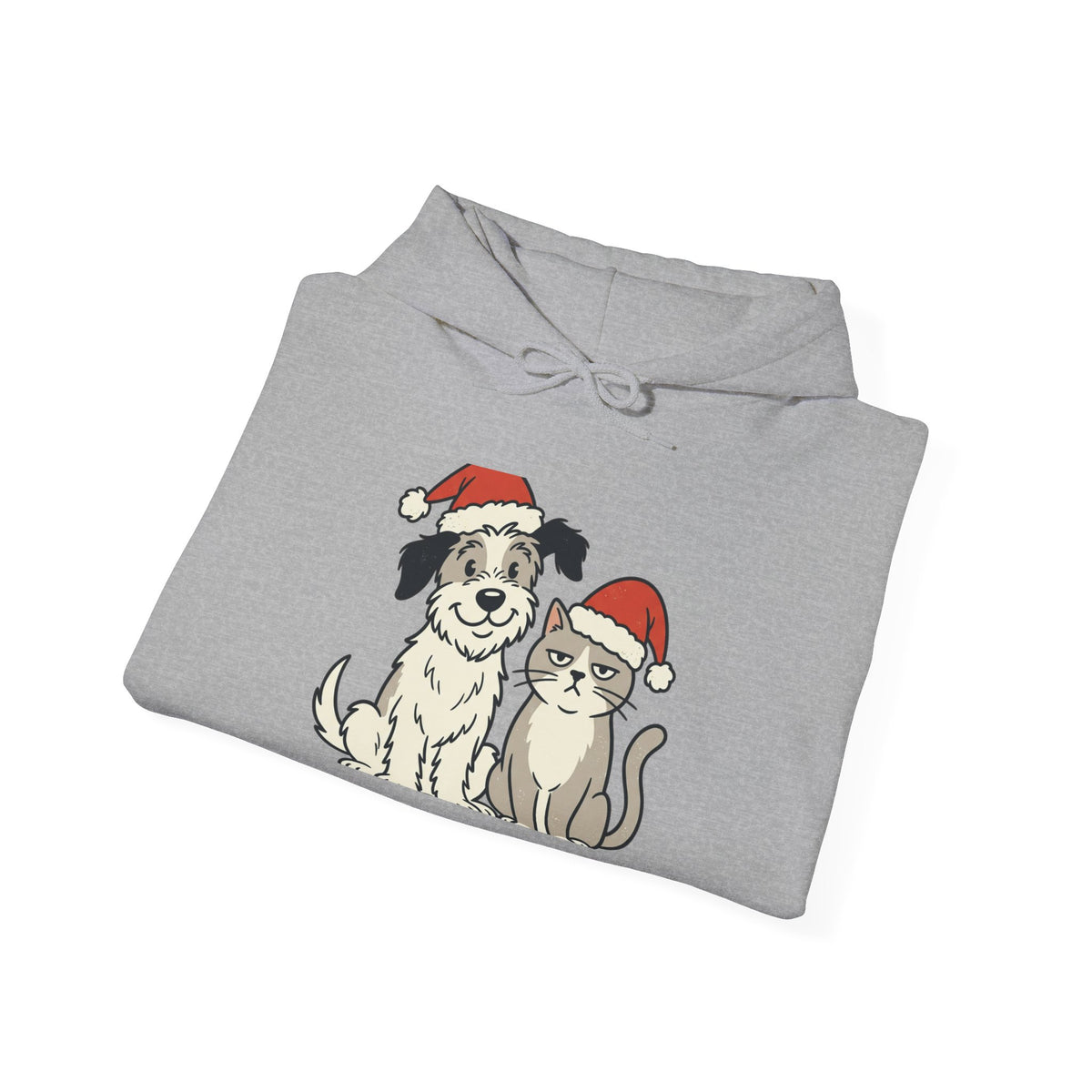 Holiday Pets Hoodie — Dog & Cat in Santa Hats Christmas Sweatshirt