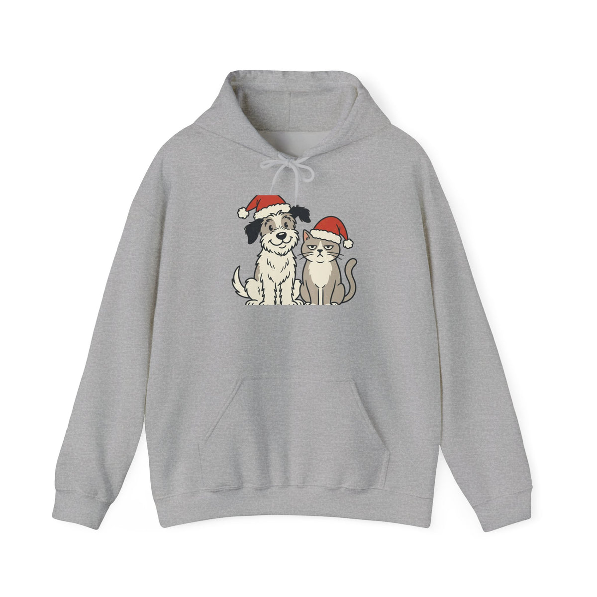 Holiday Pets Hoodie — Dog & Cat in Santa Hats Christmas Sweatshirt