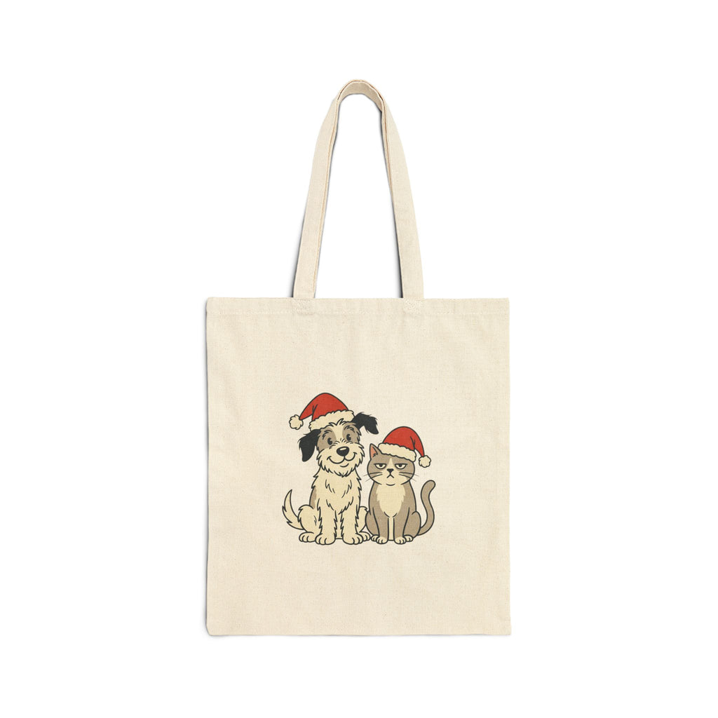 Canvas Tote Bag — Cute Dog & Cat in Santa Hats Holiday Tote