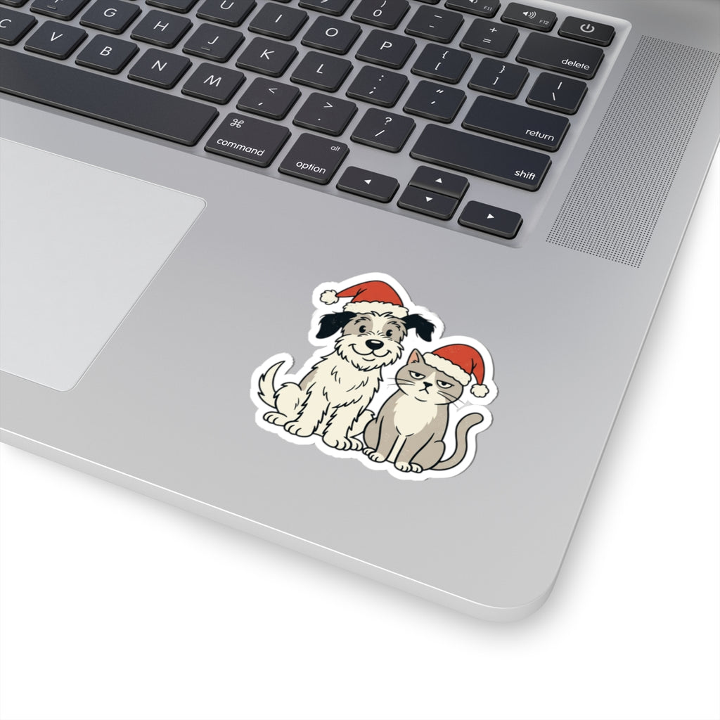 Holiday Dog and Cat Sticker — Cute Pets in Santa Hats Kiss-Cut Sticker