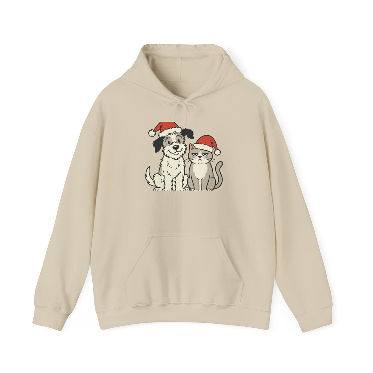 Holiday Pets Hoodie — Dog & Cat in Santa Hats Christmas Sweatshirt