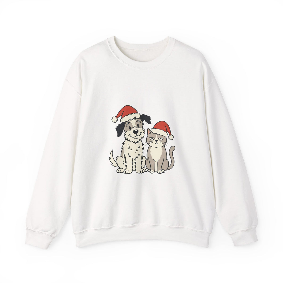 Holiday Pet Crewneck Sweatshirt — Dog & Cat in Santa Hats Christmas Sweater